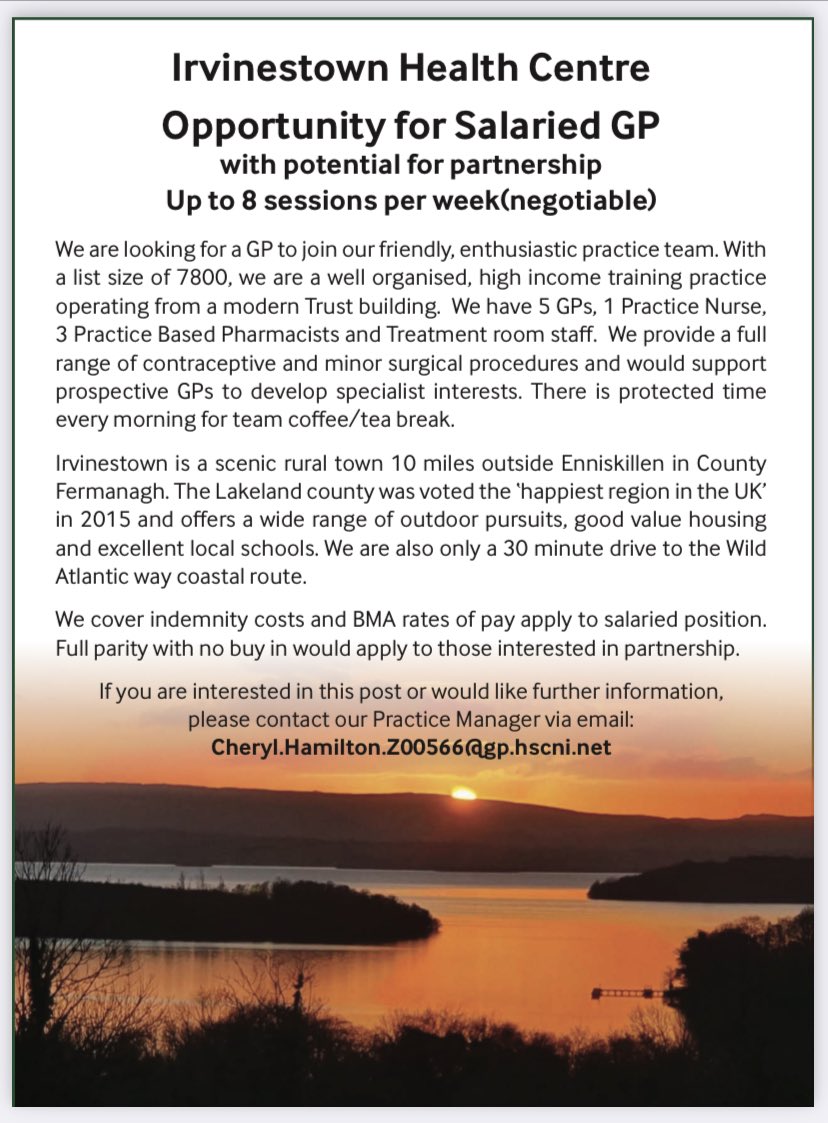 GP JOB OPPORTUNITY IN HEART OF SCENIC FERMANAGH LAKELAND  bmj.com/careers/job/13…