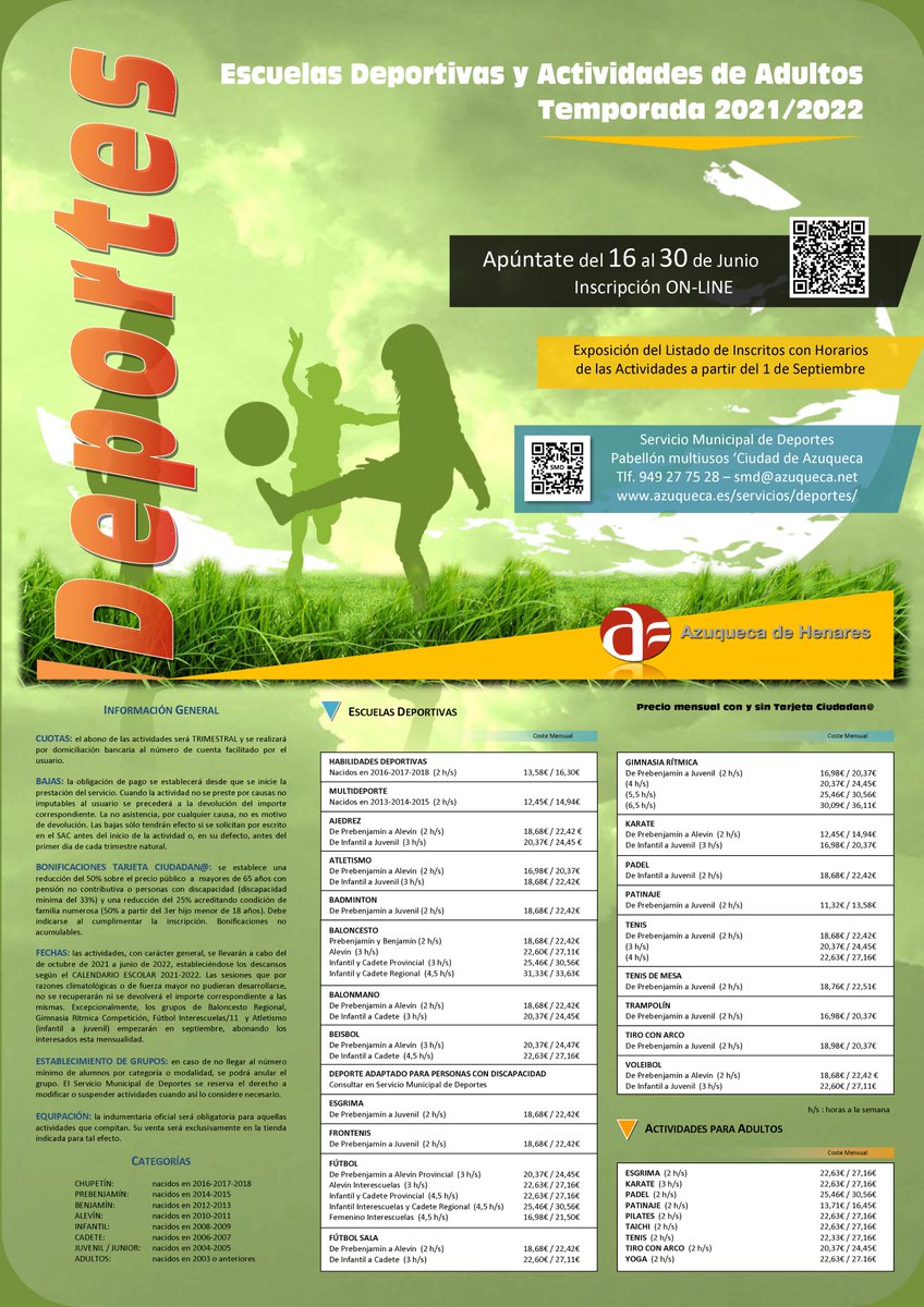 ¡¡ Temporada 2021/2022 !! 

✍️Apúntate ya 😉
⬇️⬇️⬇️⬇️⬇️
azuquecadeportes.deporsite.net