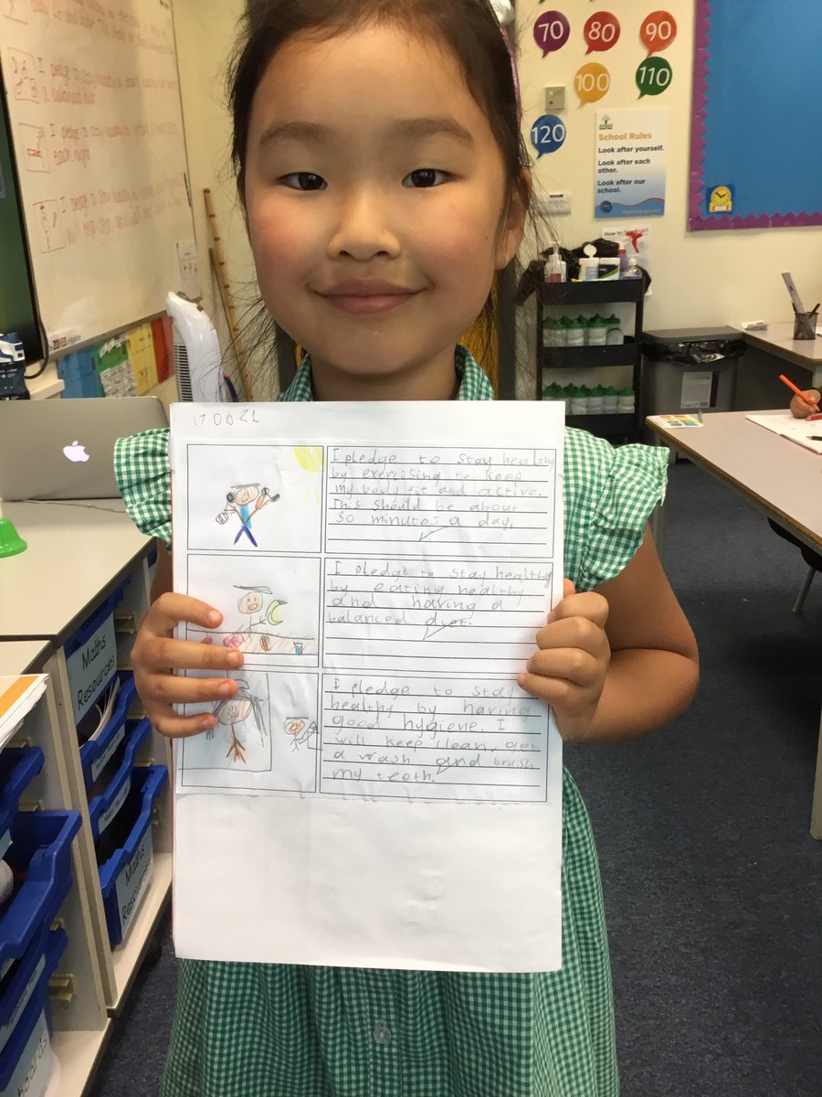 This little girl wrote pledges on how she will lead a healthy lifestyle in PSHCE. <a href="/hgprimary/">Heygreen Primary</a>