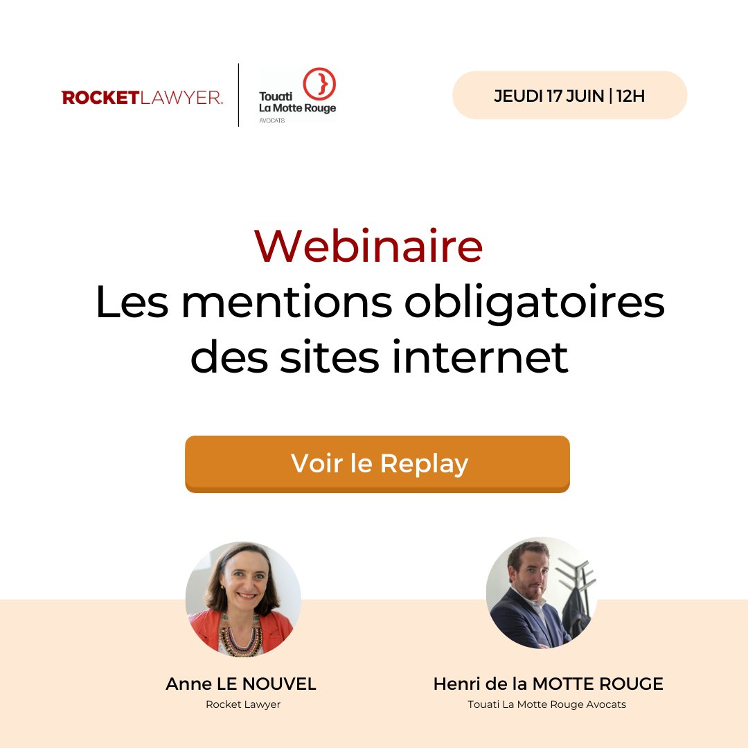 🚨 Le Replay de notre dernier webinaire est disponible 🚨

Pour accéder au replay 👉 bit.ly/3vwanyh

Ne ratez pas notre prochain webinaire : 
📅 Vendredi 9 Juillet à 12h 
🔎 “La mise en place de vos Conditions Générales de Vente “
🎫  bit.ly/35Cc6rb

#webinaire