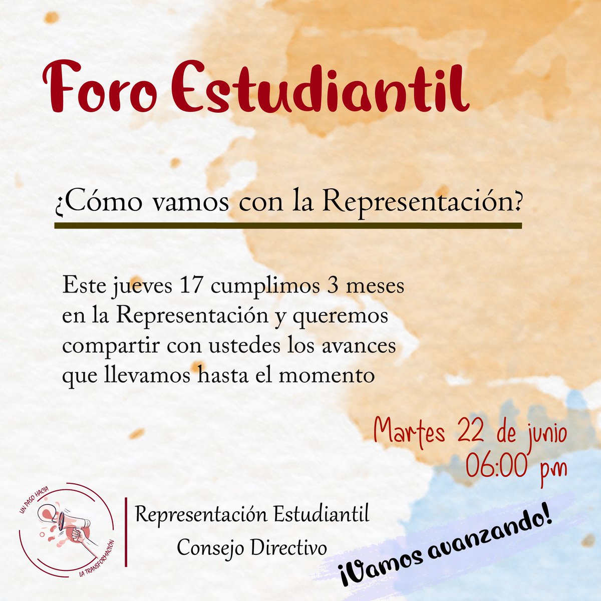 colectivobc25's tweet photo. 📢 Foro Estudiantil | ¡Seguimos avanzando!

Este jueves 17 de junio la representación actual en el Consejo Directivo cumple 3 meses de ocupar el cargo y representarles en los diferentes espacios.

¡Anímate y participa! 🤓 https://t.co/mC6O6TSzpV