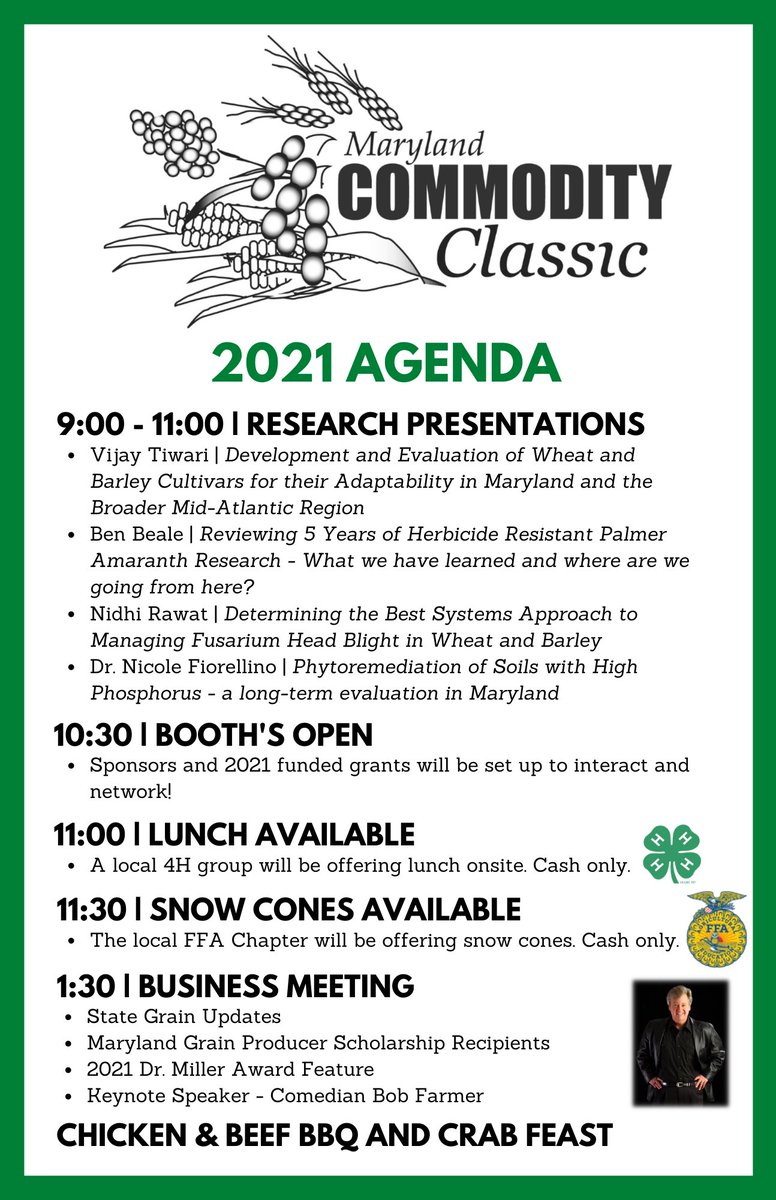 Are you attending?!

The 2021 Maryland Commodity Classic is taking place on July 22nd!

Learn more and register online here - marylandgrain.org/events/

#MDGrain #CommodityClassic #Register