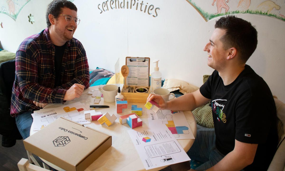 DJCAD's tweet photo. Digital Interaction Design Graduand Jack Rodger’s project ‘Companion Cube’ looks to solve the issue of holding ourselves back due to fear of judgement through a thought-provoking and confidence-installing team bonding puzzle. https://t.co/4eQ8vah3JO 
#djcadgraduateshowcase https://t.co/JOMFIjBTKX
