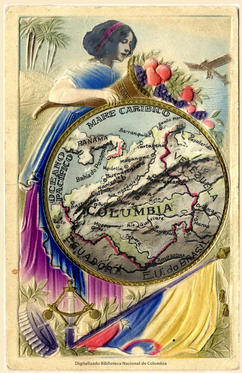 BibliotecaNalCo's tweet image. ¿Sabías que las postales fueron la red social al inicio del siglo XX? 💌📪💌
La cara de la postal que compartimos, destaca una composición alusiva que incluye un extraño mapa del país 🇨🇴🇨🇴 
Te invitamos a conocer más historias y cartografías en la #MapotecaDigital