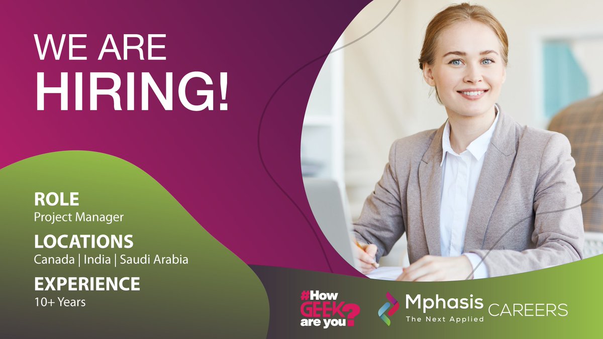 MphasisCareers's tweet photo. We are looking for #Geeks with expertise in #ProjectAndProgramManagement. Preferred domains are Logistics and Banking. If the opportunity suits you, apply now to #StayAhead: https://t.co/vEA0cwX87P &amp; https://t.co/eQIc9XyDVB

#HowGeekAreYou #ProjectManager #MphasisCareers https://t.co/PCwXxZ1eyS