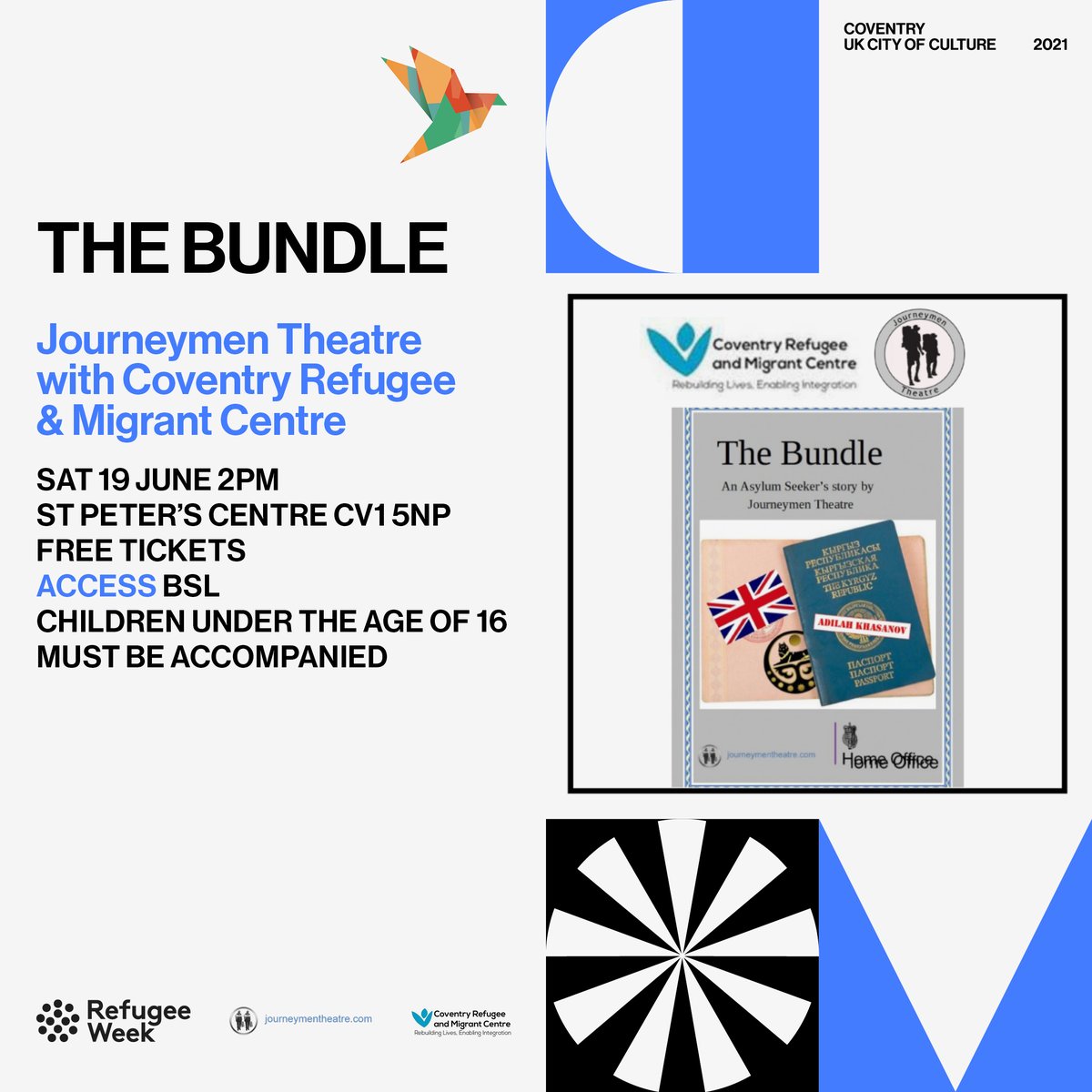 the bundle by Journeymen Theatre Coventry Refugee and Migrant Centre starts at 2pm !!! on Saturday