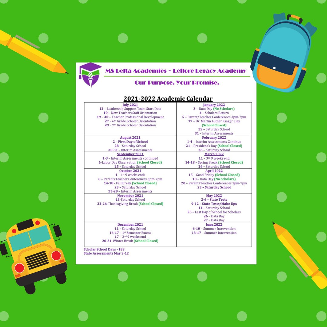 Wondering what our 2021-2022 school year will look like? Check out our school year calendar that was developed with anticipation in welcoming all scholars back to in person learning! #legacyproud #charterenrollment