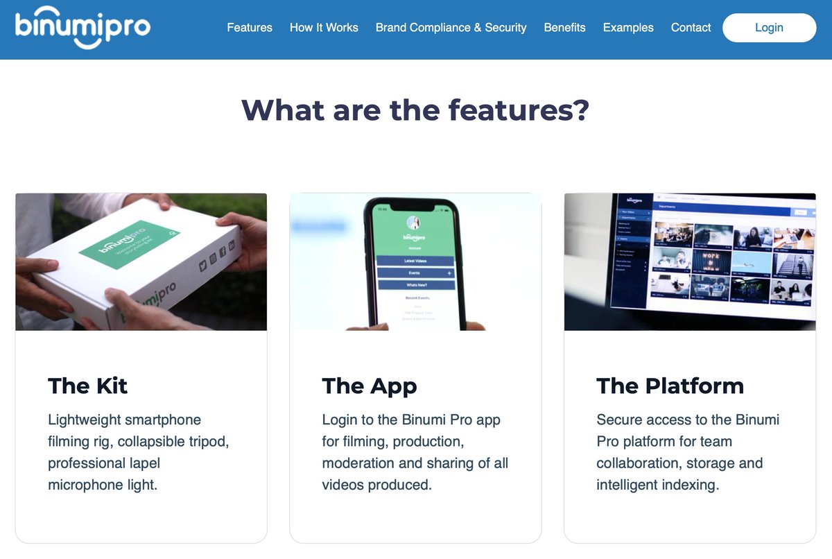 Binumi Pro puts you in control of your companies video production. We have 3 key features that we want to share with you: The Kit, The App, The Platform. 

Get in touch to discuss your video requirements by 📞+44(0) 20 7700 3632 or visit binumipro.com 

#createvideo