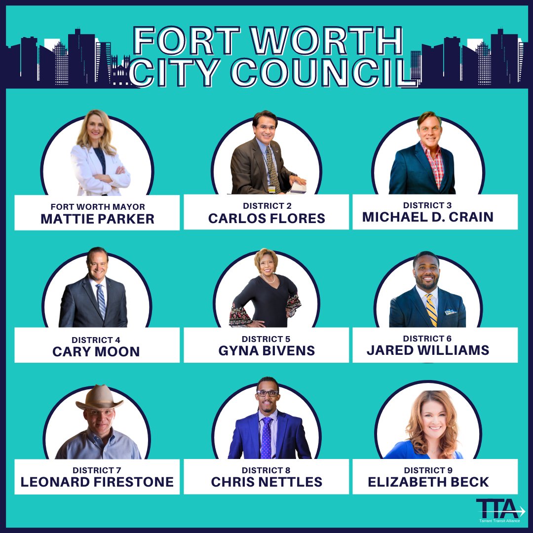 TarrantTransit's tweet photo. Meet your Fort Worth City Council members! We are excited to start conversations about transit in our region with our new council!
#citycouncil #transitmovesfortworth #changemakers #elections #fortworthtx #movetransitforward #trinitymetro #transitalliance #bettertransit https://t.co/0WX8ZWNl1O