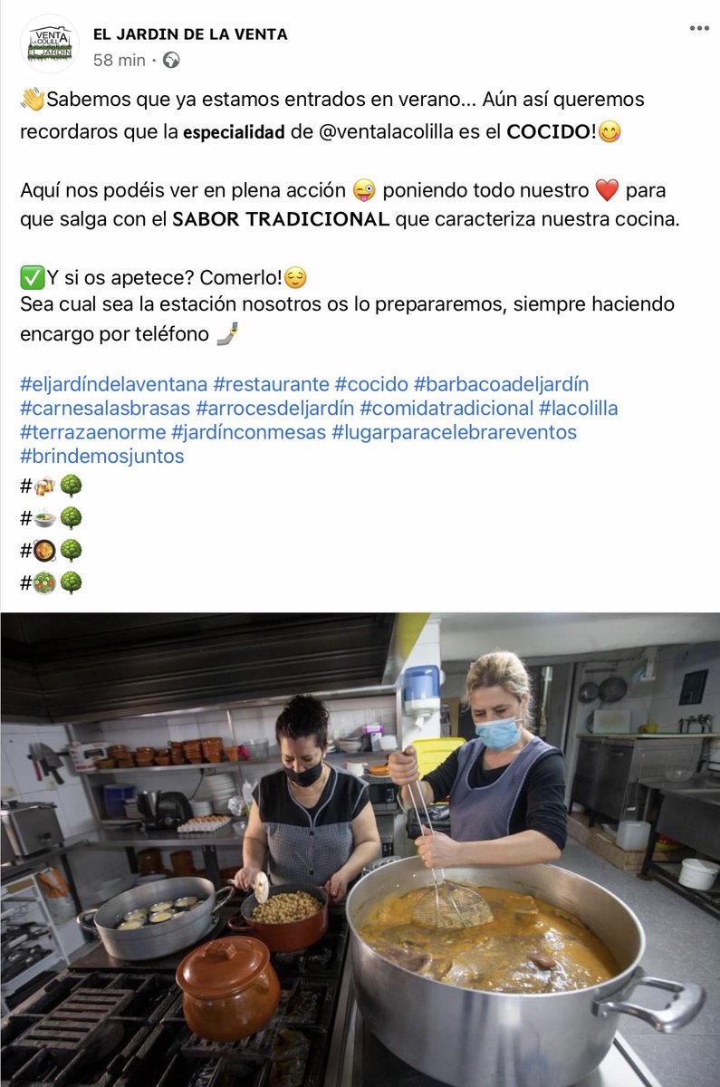 Aquí tenemos a nuestras cocineras favoritas #Chus y #Yolanda haciendo #CocidoVentaLaColilla. #eljardíndelaventa #restaurante #barbacoadeljardín  #eventos #LaColilla #celebraciones #comidatradicional #terraza #carnesalabrasa #arrocesdeljardín 
👇👇👇👇👇👇👇👇✅✅✅✅✅✅✅✅