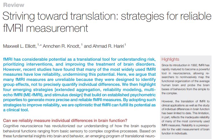 Trends in Cognitive Sciences (@trendscognsci) on Twitter photo Striving toward translation: strategies for reliable fMRI measurement
‘Review’ by Maxwell L. Elliott (<a href="/max12elliott/">Maxwell Elliott</a>), Annchen R. Knodt (@annchenruth), & Ahmad R. Hariri (<a href="/NeurogenDuke/">HaririLab Duke</a>)
bit.ly/2SFFSbS Striving toward translation: strategies for reliable fMRI measurement
‘Review’ by Maxwell L. Elliott (<a href="/max12elliott/">Maxwell Elliott</a>), Annchen R. Knodt (@annchenruth), & Ahmad R. Hariri (<a href="/NeurogenDuke/">HaririLab Duke</a>)
bit.ly/2SFFSbS