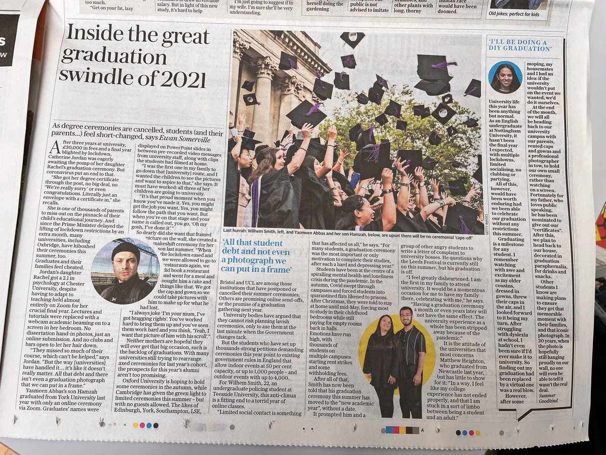 On the <a href="/Telegraph/">The Telegraph</a> features pages today hearing from uni students &amp; parents as universities cancel graduation ceremonies until 2022

As one disappointed mother puts it: "All that debt and there isn’t even a photograph"

Full piece: telegraph.co.uk/education-and-…