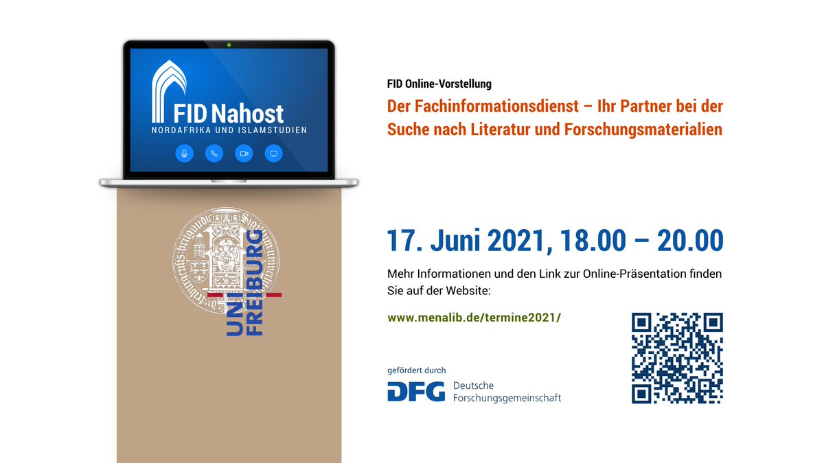 menalib's tweet photo. @ruhrunibochum @UniBonn @UniFreiburg @dfg_public Heute „virtuell vor Ort“ @UniFreiburg 18.00 – 20.00:
Der #Fachinformationsdienst – Ihr Partner bei der Suche nach Literatur und Forschungsmaterialien
Informationen und Zoom-Link: https://t.co/ZL0wehG3am
#FID #NahostStudien #Islamstudien gefördert durch @dfg_public https://t.co/XsLBWb0RQY