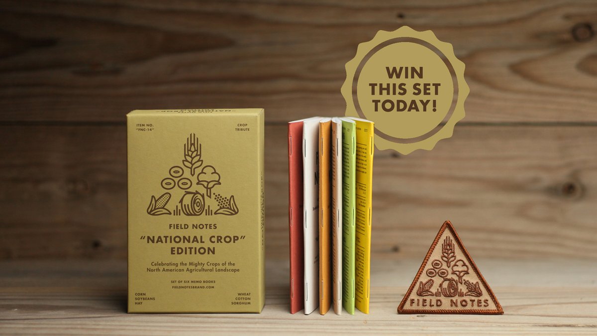FieldNotesBrand's tweet image. TBT: On 4/12/12 we launched the “National Crop” Edition. It contained 6 Memo Books, a Map &amp;amp; Patch in a custom box, &amp;amp; sold out right away.

We have 2 SETS of this rare edition to give away. We’ll give one each to 2 randomly chosen Twitter followers who retweet this post today.