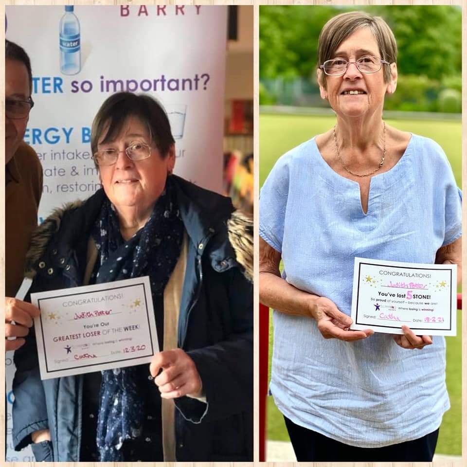 Judith Potter 5 stone lost with us at Slimming In Barry. What would you like to lose? Message anytime love to help 💙☀️❤️ Wiggy teamSIB