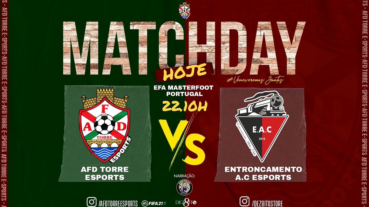 🏆⚽🎮 DIA DE JOGO 🎮⚽🏆

🏆 1° Liga EFA MASTERFOOT Portugal
⚽ ENTRONCAMENTO AC esports
⌚️ 22.10H
📺 AFD TORRE Esports 
🎙 MTS-eSports

Patrocinador Oficial AFD TORRE Esports:
Dez8ito Store 

Parceiro Oficial Narração:
MTS-eSports

#FAMILIATORRE
#dez8itostore
#mtsesports