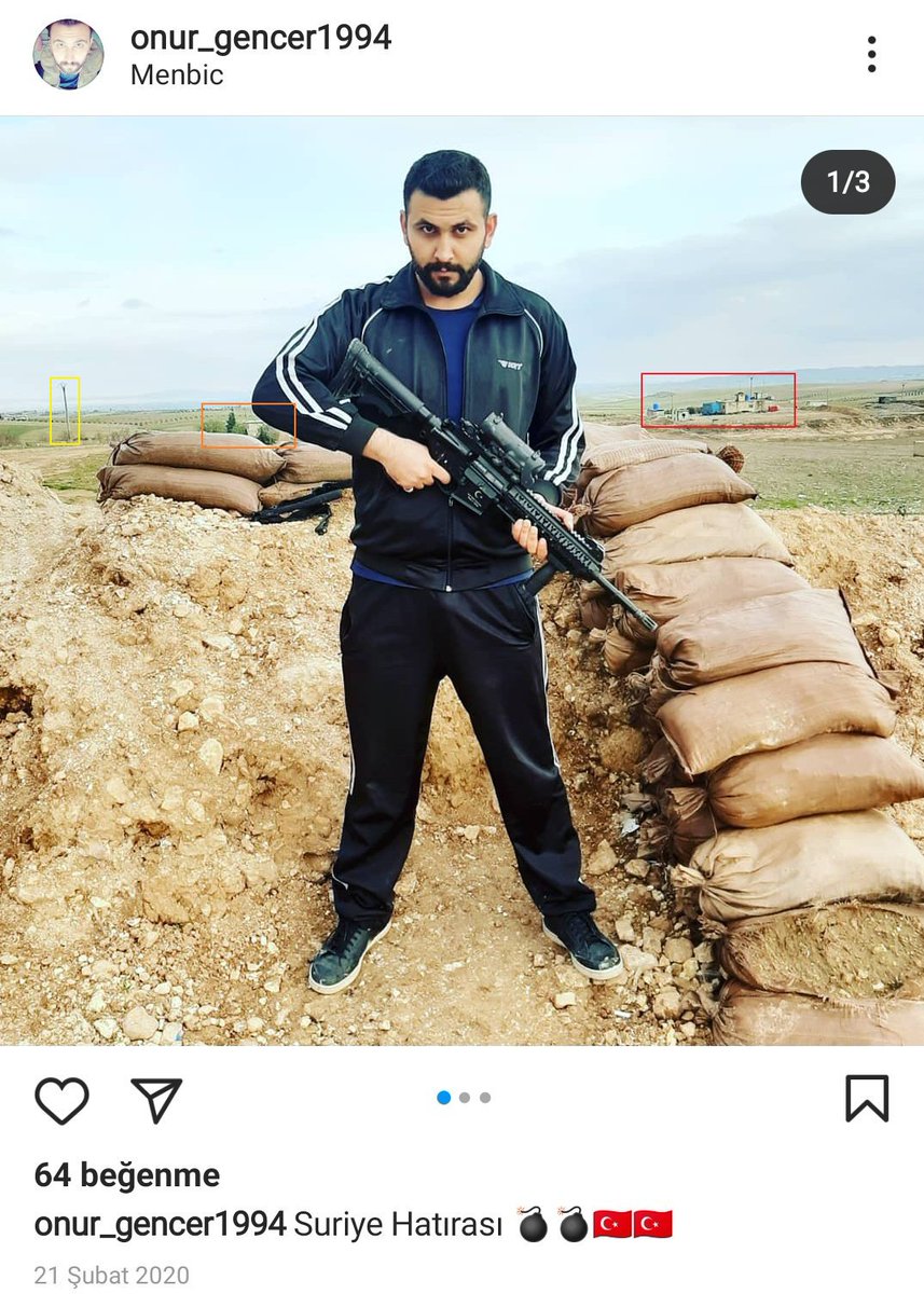 ameddicleT's tweet photo. Katil Onur Gencer'in Suriye'den paylaştığı resim Minbic'ın kuzeyi, Sacur nehrine yakın Türk askeri üssü. Ve bu üs MİT merkezi. Peki devlet görevlisi değilse orada ne işi var? Zaten başka fotoda 'görev dönüşü' notunu düşmüş.. https://t.co/OCOhpNDrjY