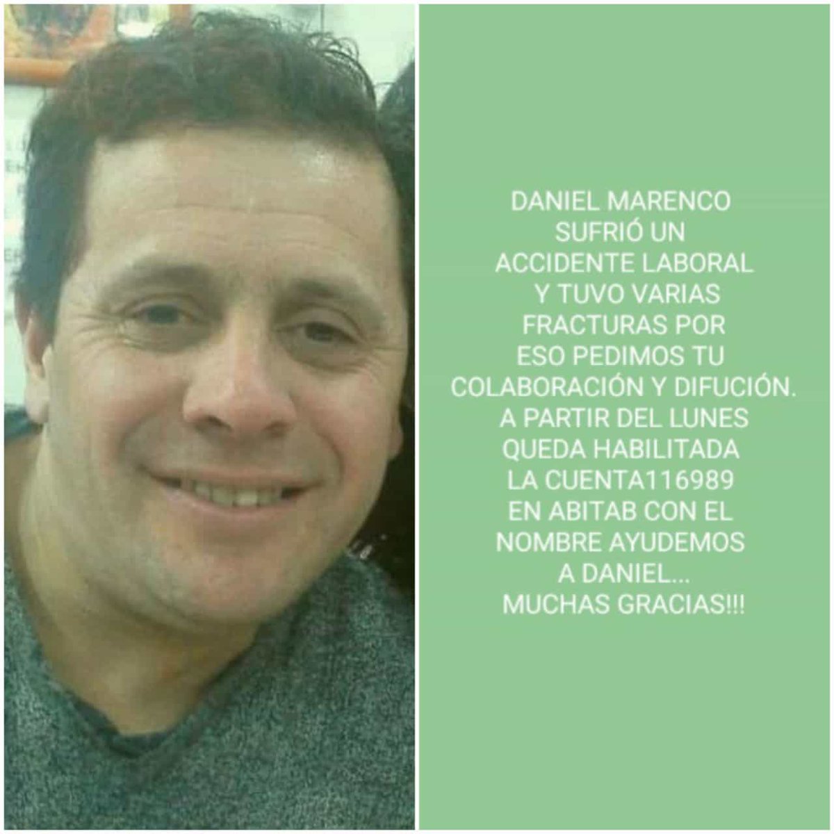 Amigos del fútbol. Hoy nos convoca pedir una mano para Daniel, quien sufrió un grave accidente laboral y la está peleando. 
Agradecemos su colaboración a partir del lunes 21/6 y la difusión. Gracias <a href="/LIGA_MVD/">LIGA MVD</a>