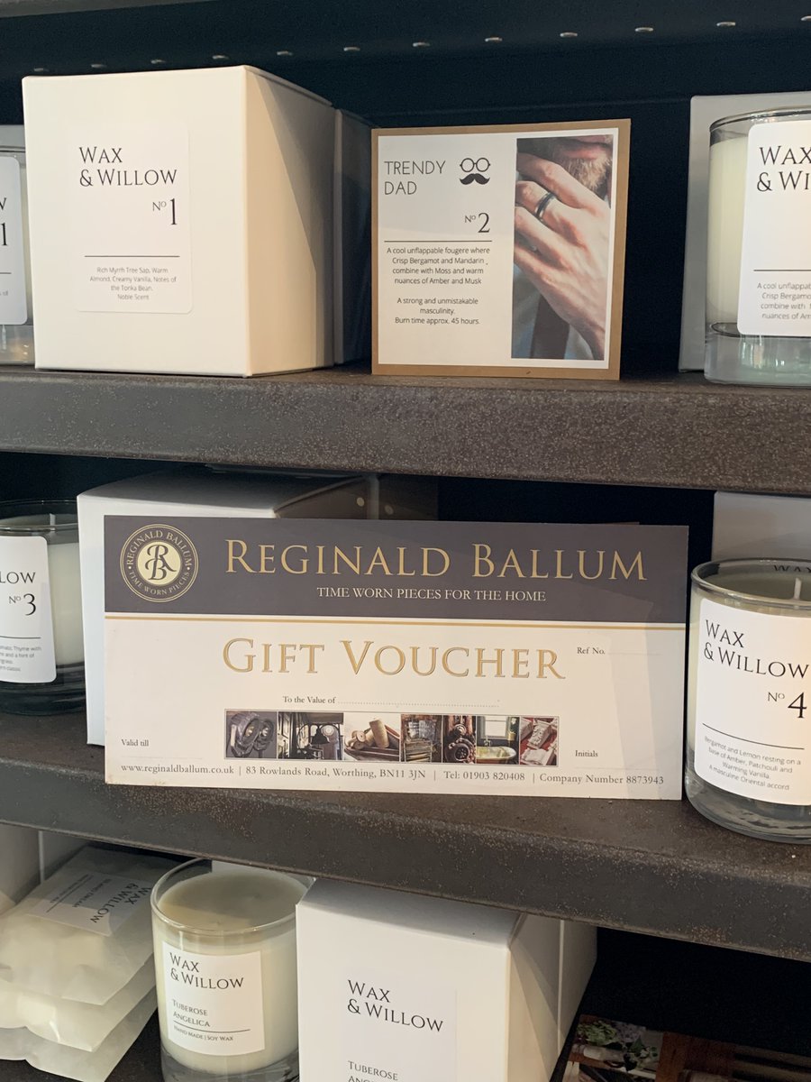ReginaldBallum's tweet photo. #ReginaldBallum gift voucher - the perfect gift for dad this Sunday or a Wax and Willow candle - still a few days to shop!
#FathersDay #FathersDay2021 #FathersDayGifts #GiftIdea #Gifts #GiftVoucher #Candles #SoyCandles #MensGifts #Mancave #DecorativeAntiques #Worthing https://t.co/fQALAMYQ7w