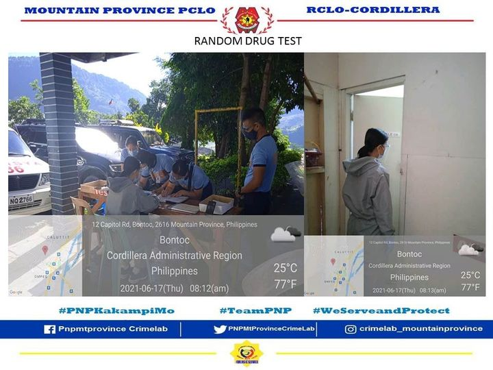 mtprovince_pfu's tweet photo. On June 17, 2021 at about 8:10 AM, MPPCLO personnel conducted random drug test to personnel from Bauko MPS and Tadian MPS  in relation to the PNP Internal Cleansing Strategy. 
#TeamPNP
#WeServeAndProtect
#PNPKakampiMo https://t.co/kxb6MJNkBw