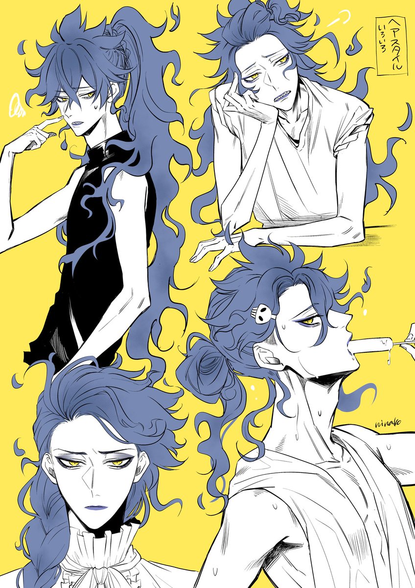 yellow eyes long hair alternate hairstyle male focus braid popsicle makeup  illustration images
