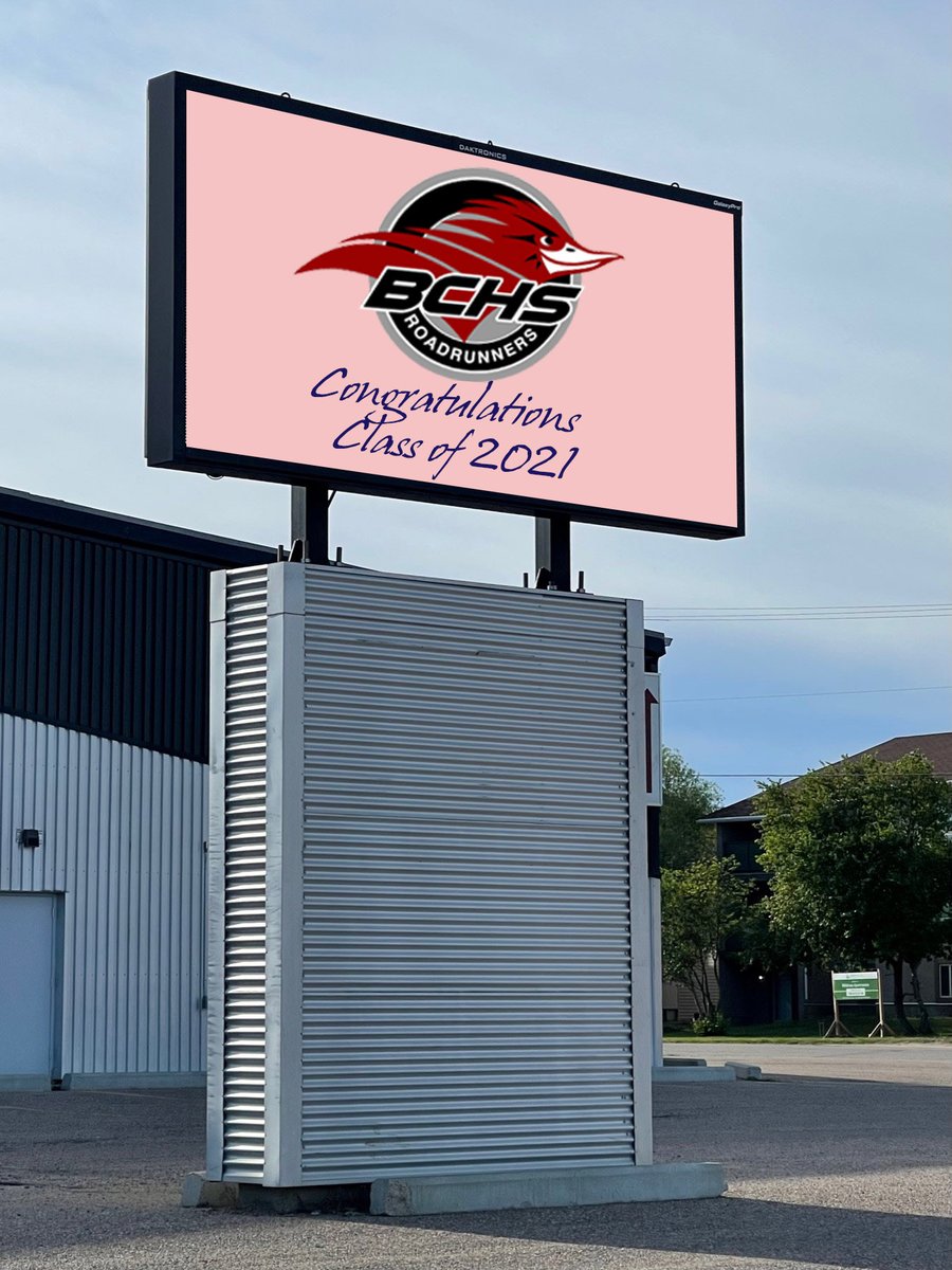 The <a href="/BCHSRoadrunners/">BCHSRoadrunners</a> graduating class of 2021 is being recognized on our digital billboard {this week ~ through Friday}. Congratulations on this amazing achievement, Graduates!
#congratulations🎓#graduates #graduationday #accomplishment #waytogo #thefutureisnow