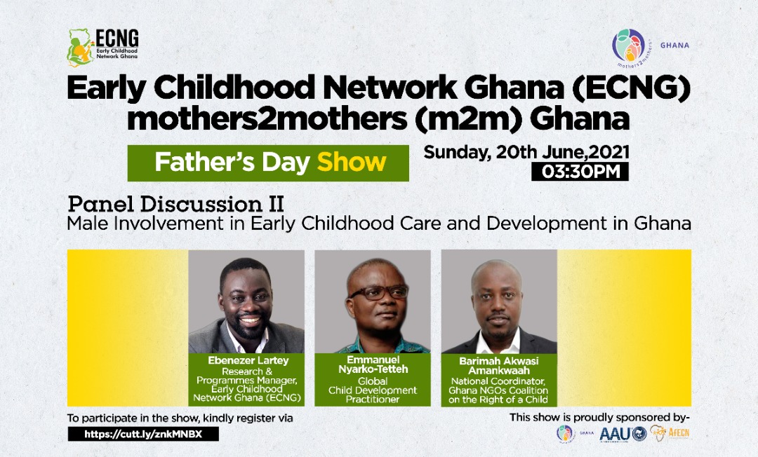 Join our young fathers share their experience in responsive caregiving of their kids on father's day cutt.ly/znkMNBX 
<a href="/af_ecn/">The African Early Childhood Network</a> <a href="/ECD_Africa/">WanaWetu Africa</a> <a href="/ADEAnet/">ADEA</a> <a href="/NurturingCare/">Nurturing Care</a> <a href="/ECDAofPEI/">Early Childhood Development Association</a> <a href="/ecdnetwork_ke/">ECD Network for Kenya</a> <a href="/EbrahimHasina1/">Hasina Banu Ebrahim</a> <a href="/ECDMeasure/">ECD Measure</a> <a href="/KSM_Kwaku_Misa/">Kwaku Sintim-Misa</a> <a href="/m2mtweets/">mothers2mothers</a> <a href="/IreneAddai/">Adwoa</a>