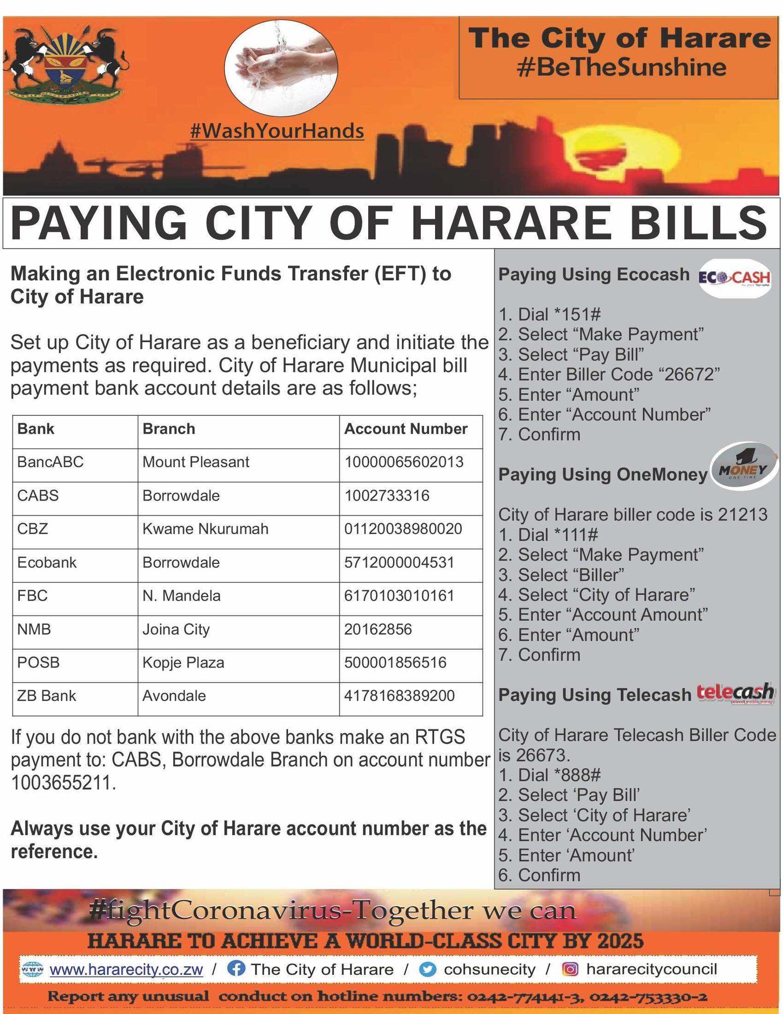 City of Harare on Twitter "We urge our customers to pay their bills so that we in turn pay our