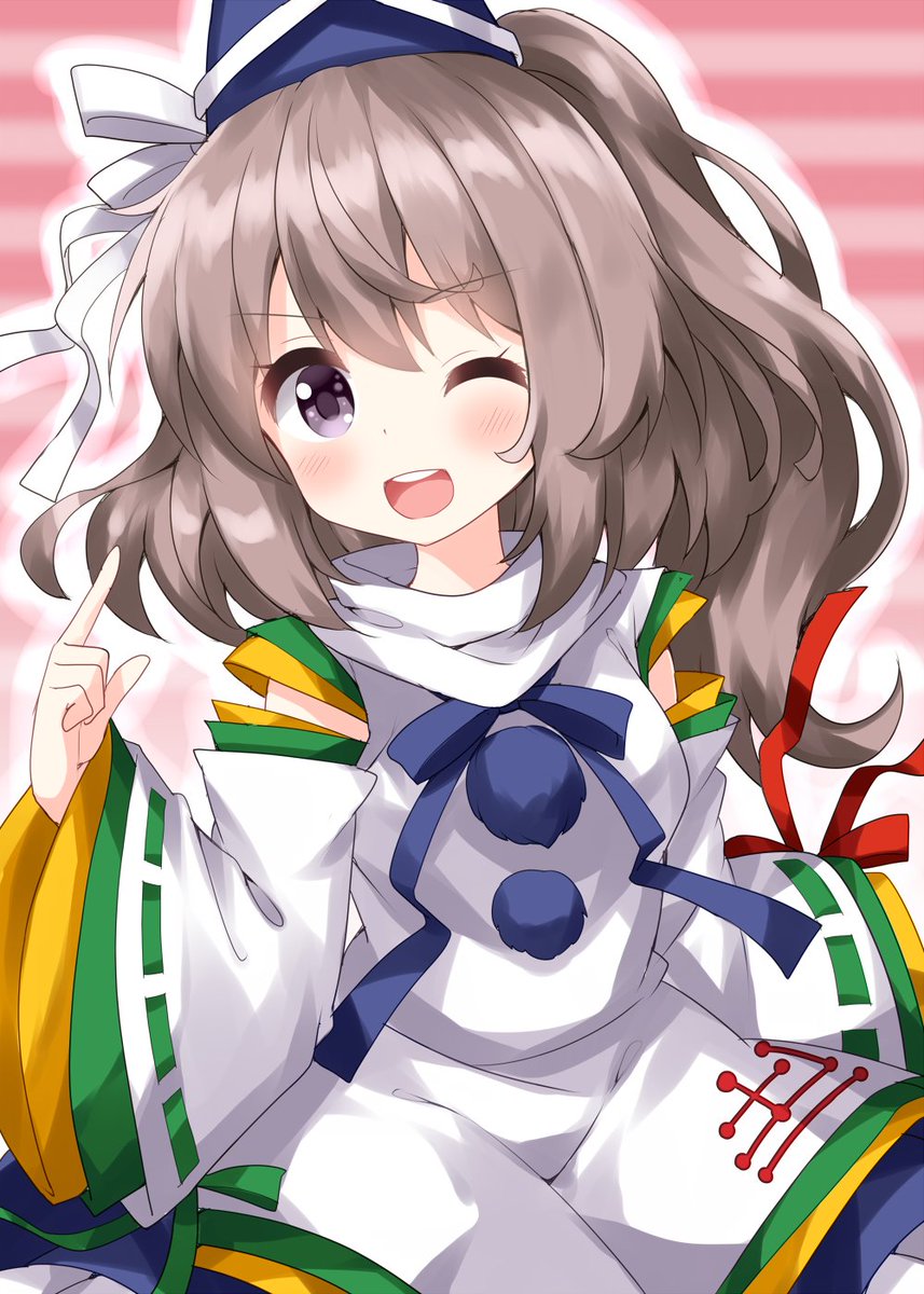 mononobe no futo 1girl solo one eye closed hat blue headwear tate eboshi open mouth  illustration images