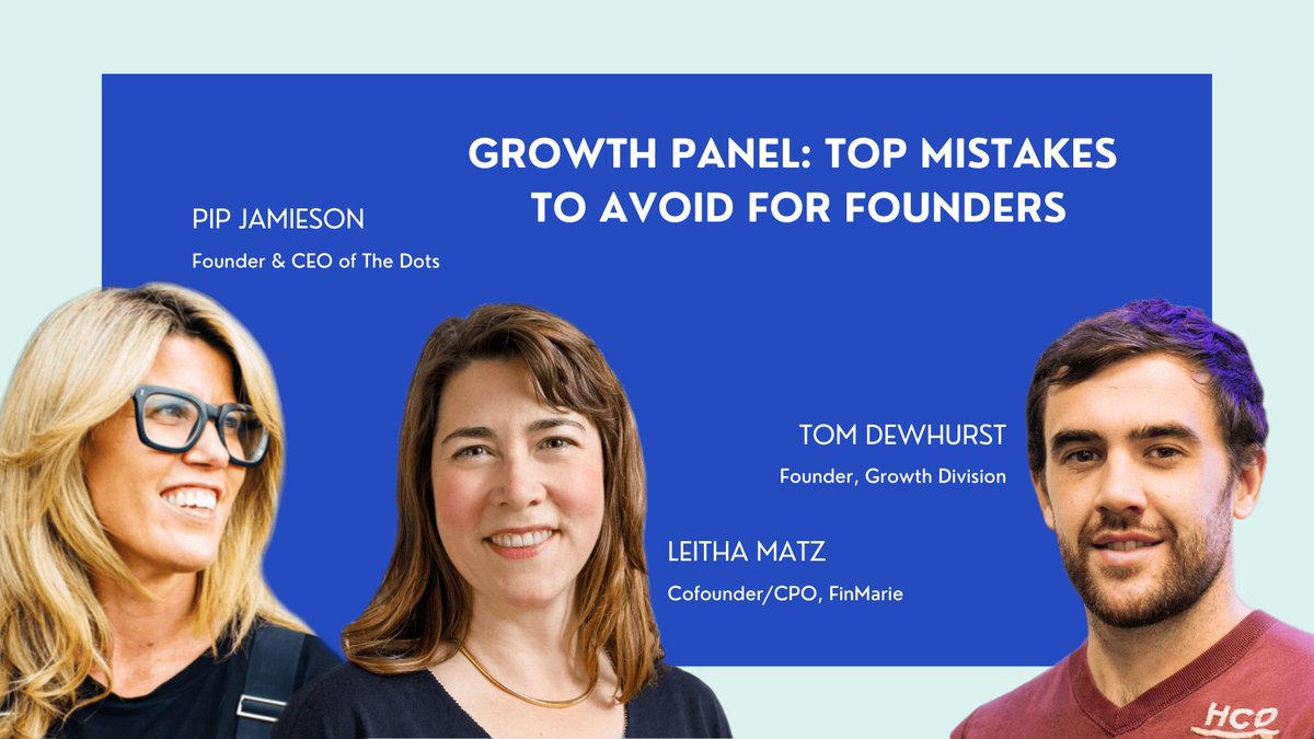 Pip Jamieson (<a href="/pip_jamieson/">Pip Jamieson</a>) Founder and CEO of <a href="/The_Dots_UK/">The Dots</a>, Leitha Matz (<a href="/missginsu/">Leitha Matz</a>), cofounder of <a href="/FinMarie_com/">FinMarie</a>, &amp; Tom Dewhurst (<a href="/Tom_Dewhurst/">Tom Dewhurst</a>) founder of <a href="/Growth_Division/">Growth Division</a> will share mistakes to avoid for founders at Online Growth Summit🔎🚨
 
🎟tinyurl.com/onlinegrowthsu… #OGS21