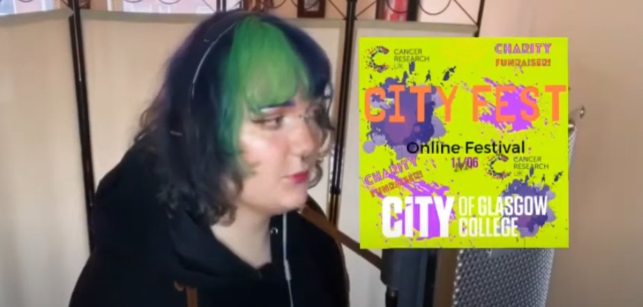 CityFest - Our NQ Business Students event has some more artists to introduce! Alix Apples kindly performed to help raise money for Cancer Research UK. Link in tweets below if you would like to donate <a href="/CofGCollege/">City of Glasgow College</a> 👉bit.ly/AlixApplestune