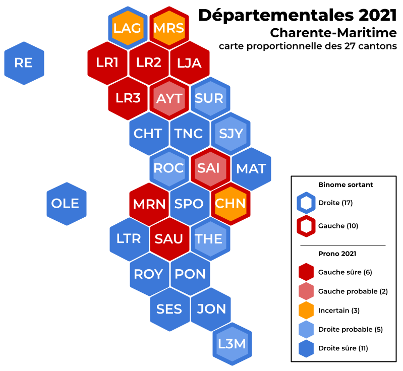 Ra_GarVal's tweet photo. A trois jours du premier tour des #départementales2021 en #CharenteMaritime, je me risque à désigner des grandes tendances pour chaque canton. Avec, si vous me le permettez, une magnifique carte en hexagones du département. https://t.co/8H6Vl7vMtW https://t.co/Hv4kWLFc66