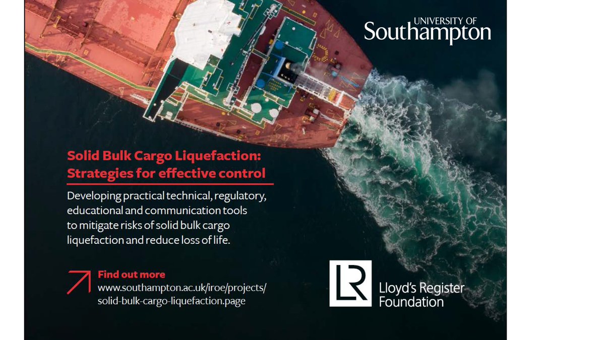 KatherineKwa's tweet photo. PhD opportunity: Apply geotech and hydro-mech to the real world challenge of solid bulk cargo liquefaction! Work in a multi-disciplinary team &amp; with external partners . Advert here: https://t.co/KSpNx94Tuo
@LR_Foundation, @UoS_smmi, @SusanGourvenec,  @FSturt https://t.co/TV17j5t6B9