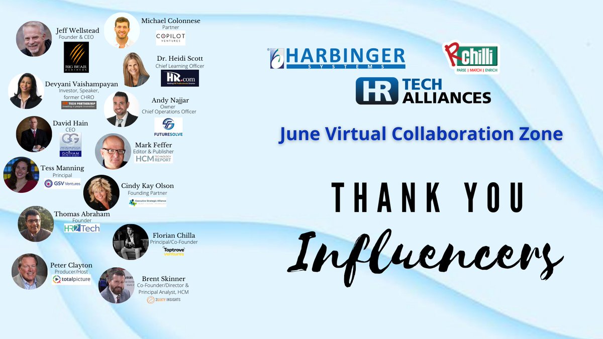 June VCZ. would like to thank our esteemed sponsors, <a href="/drheidiscott/">Dr. Heidi Scott</a> <a href="/brentskinner/">Brent Skinner</a> <a href="/cindyinaspen/">Cindy Kay Olson</a> <a href="/markfeffer/">Mark Feffer</a> <a href="/taptrove/">Taptrove Ventures</a> <a href="/tommyabe/">Thomas Abraham</a> @jrwellstead <a href="/peterclayton/">Peter Clayton</a> <a href="/hotmesstess/">Tess Manning</a> David Hain <a href="/partnership_hr/">The HR TECH Partnership</a> <a href="/AndyNajjar_/">Andy Najjar</a> @OriginalColony
 who shared their precious time to be a part of our event