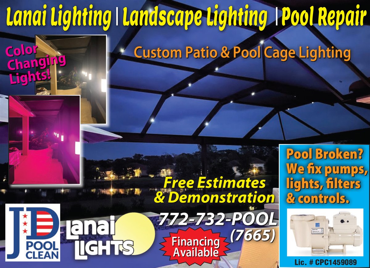 MyLivingMedia's tweet image. Get a FREE ESTIMATE &amp;amp; DEMONSTRATION of color changing lanai lighting from JD Pool Clean ✨🌈

#LandscapeLighting #PoolRepair #ColorChangingLights #PatioLighting #PoolCageLighting #CustomLighting #PoolLights #LanaiLights #PortStLucie #Tradition #Florida #TreasureCoast