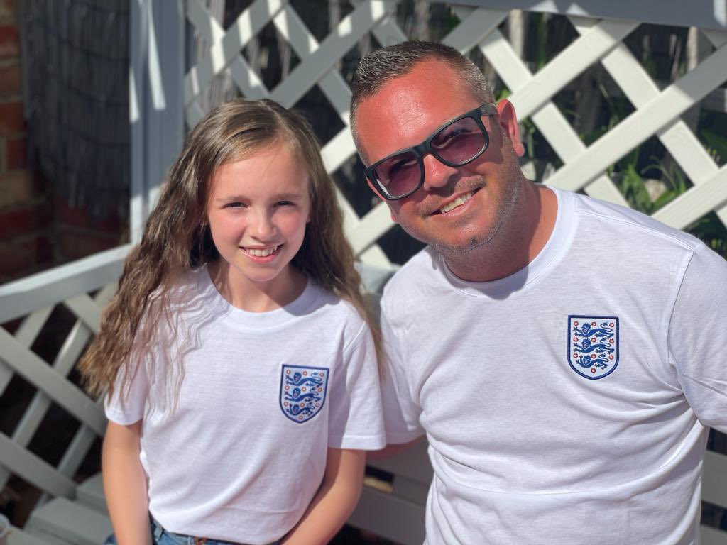 Father and Daughter matching tops and looking forward to the game tomorrow. Enjoying the Euros.