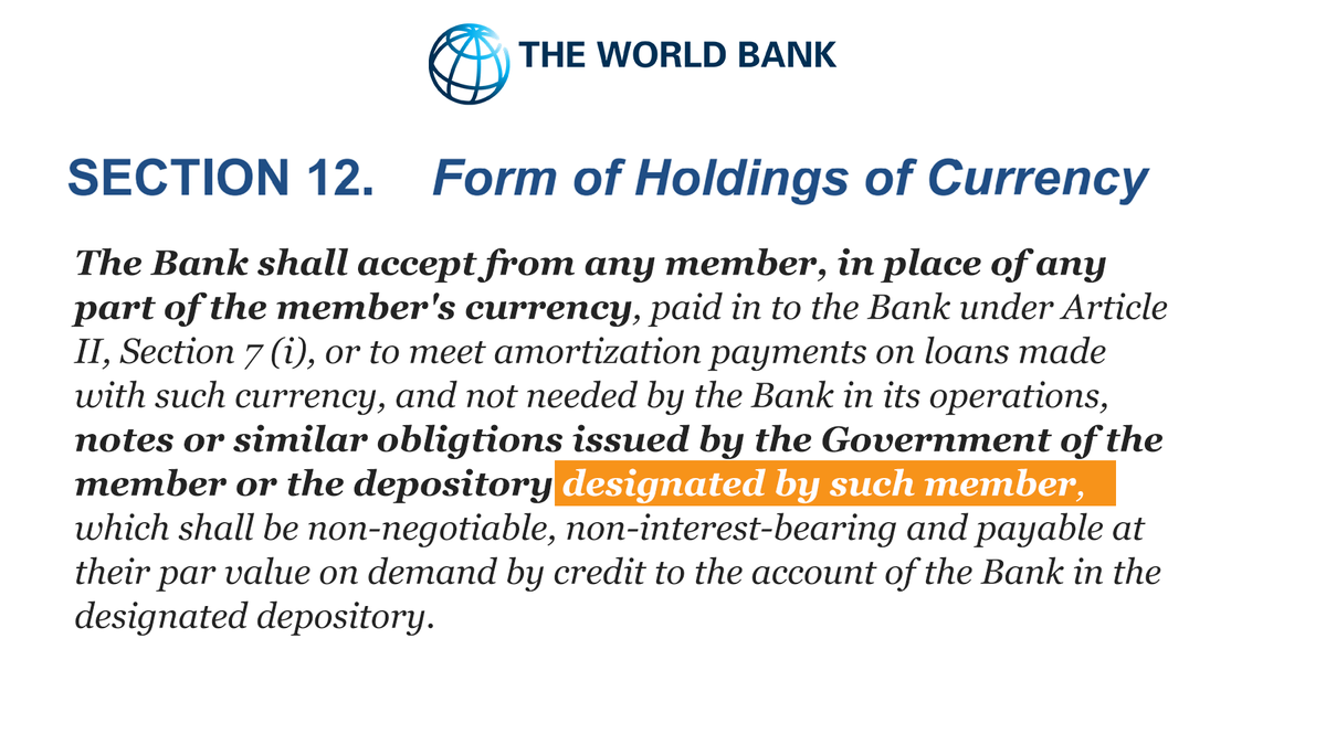 According to The World Bank in Section 12 of Article V of their founding charter, they must accept #bitcoin from El Salvador 🇸🇻