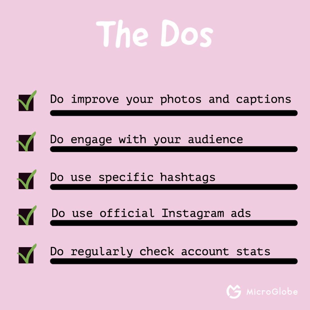 microglobeio's tweet image. How to avoid getting banned on Instagram?
Nowadays, everyone wants to be Insta famous, but this doesn’t happen instantly. To help you, we’ve put together a list of dos and don’ts of Instagram growth! #microglobe