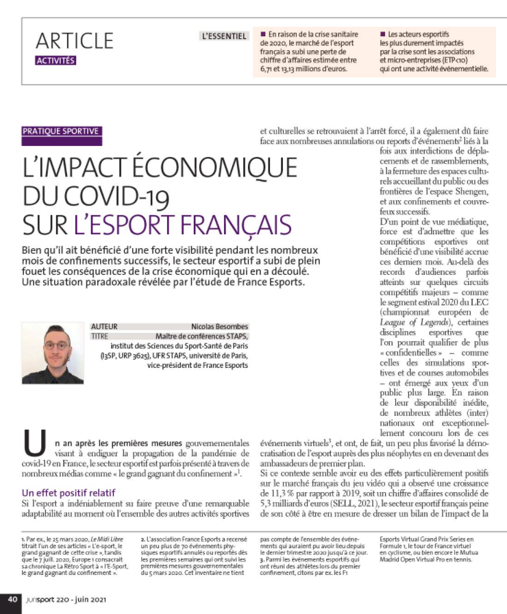 NicoBesombes's tweet photo. Le discours médiatique tend à laisser penser que l'esport serait le "grand gagnant" de la crise. La réalité est plus complexe.
➡️ Publication dans Jurisport de l'étude de @Fra_esports sur l'impact économique de la crise sur le secteur français.
💸 Entre 6.7 et 13.1M€ de pertes ! https://t.co/64llIyrngj