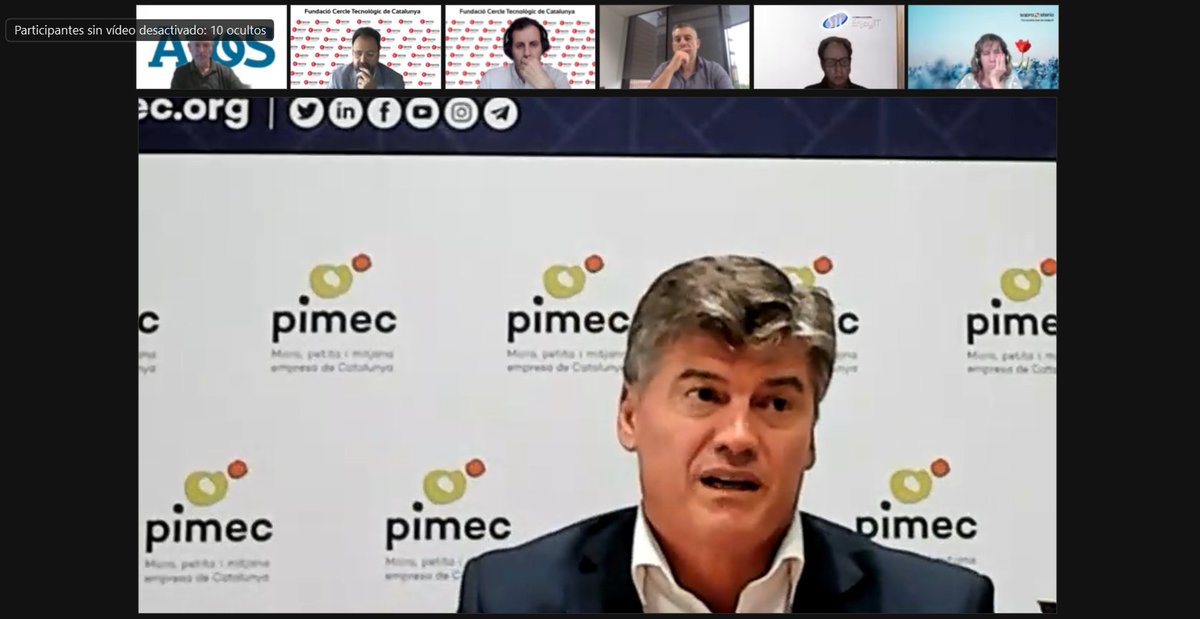 C_Tecnologic's tweet photo. 💻 Trobada virtual entre @AntoniCanete, president de @pimec, i els representants de les empreses sòcies del #CTecno.

"Les #pimes són el 99,8% de les empreses del país i 3 de 4 persones treballen en una pime, per tant, són el motor de la nostra economia." #trobadesvirtuals https://t.co/zLya3QNrve