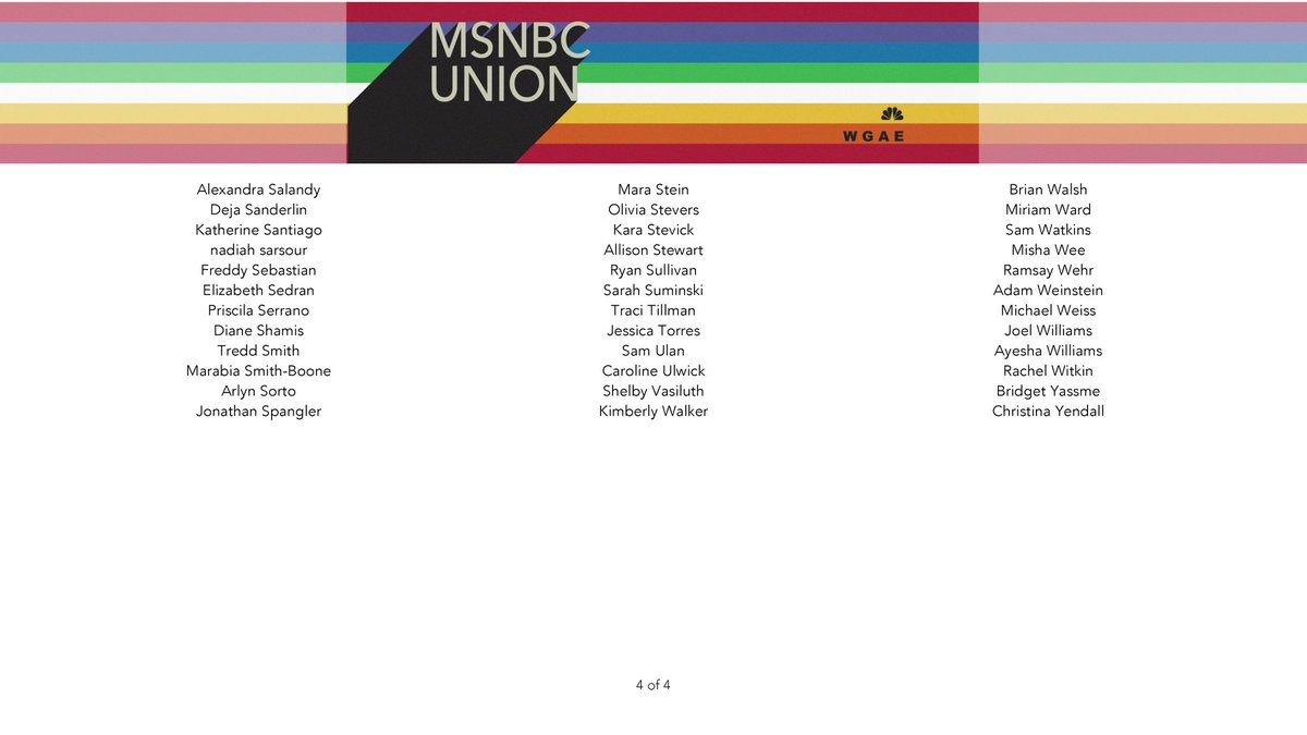 We are the editorial staff of MSNBC and The Choice. Over 200 of us have signed a union petition to join the @wgaeast. We are proud of our work and our network. We know our voices are key to making MSNBC the best place it can be for both its audience and its workers. (1/4)