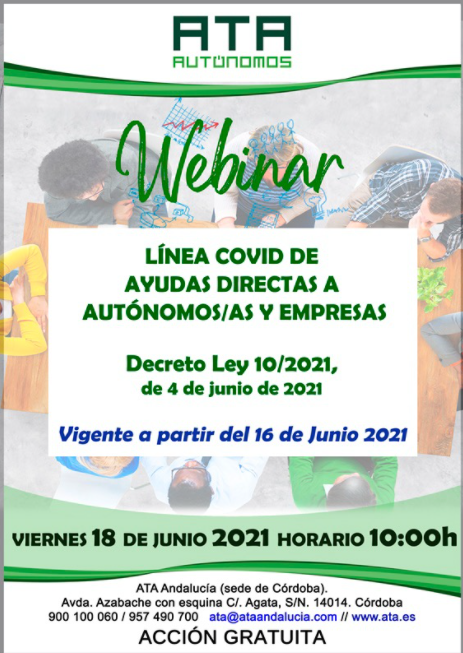 La #ayudadirecta de <a href="/AndaluciaJunta/">Junta de Andalucía</a> se puede solicitar. Si tienes dudas:

👉webinar sobre la convocatoria de subvenciones a personas #autónomas y empresas. 
 🗓️ Viernes 18 de junio (10:00h) 
Inscríbete gratis: bit.ly/3xkmgc2🗓️

#autónomos #ATAAndalucía