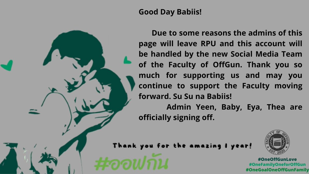 FacultyofOffgun's tweet image. Su Su na Faculty of OffGun! 
#KeepSprouting Every Babiis!
See you around💚