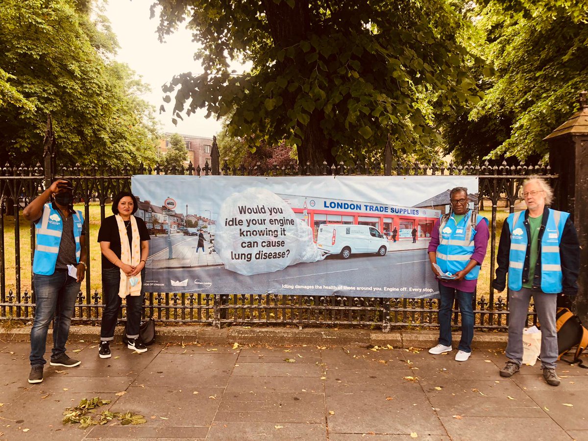 idlingaction's tweet photo. Our partners at @NewhamLondon were busy taking action for #CleanAirDay by raising awareness about the harmful impact of leaving the engine on whilst parked.  They were out at 5 different locations including @NewhamHospital and Stratford. Brilliant work! #EnginesOff https://t.co/JkZvevRFpr