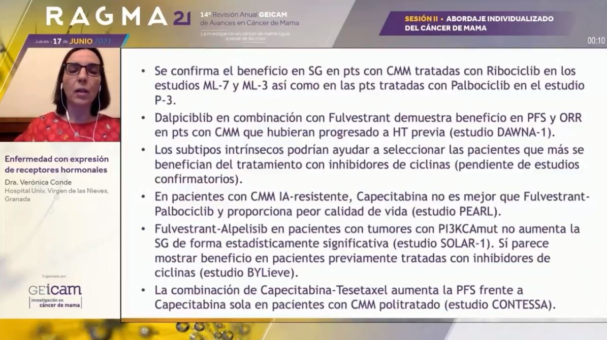 GEICAM's tweet photo. Conclusiones sobre novedades en tratamiento del #cáncerdemama con expresión de receptores hormonales, por la Dra. Verónica Conde 👇 #RAGMA21 https://t.co/HfZQuqMKpR