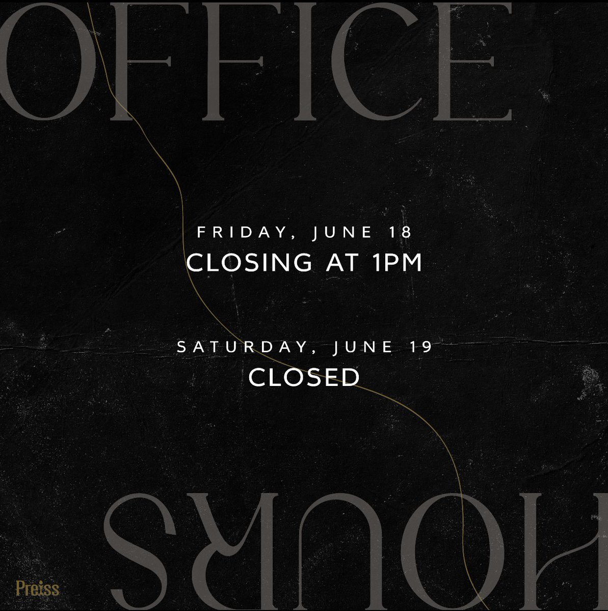 LoftsAtRandall's tweet photo. In honor of Juneteenth, our office will be closing at 1PM on Friday, June 18th and will be closed on Saturday, June 19th. We will return to normal business hours on Monday, June 21st. https://t.co/9PwkWHtnsU