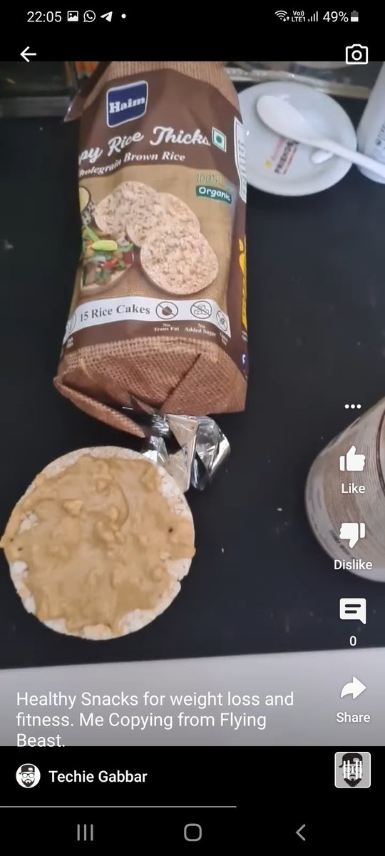 Piyush2Hack's tweet photo. @flyingbeast320 @captriturathee
Copying your breakfast habits. 
Rice cake with peanut butter.

Please give some more options. https://t.co/BaaPCyPXnR