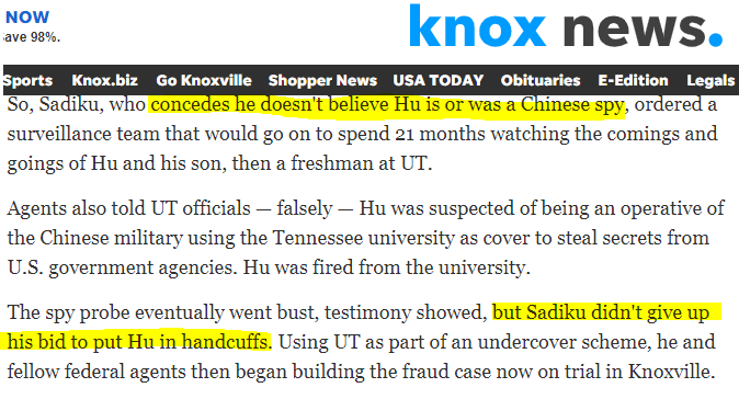 CarlZha's tweet image. Fed knows he is not a Chinese spy, went ahead to make his life living hell for 2 years anyway. He is guilty of being an ethnic Chinese STEM professor in US