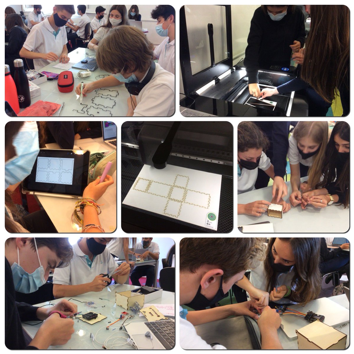 colemontse's tweet photo. 4ESO posa fi al producte final del #ProjecteInterdisciplinarCientífic! Amb el micro-controlador #TokyMaker creen una estació meteorològica per a estudiar l’atmosfera, i amb la talladora làser, la seva caixa! #Makers amb #SegellColeMontse https://t.co/hcWPIdzX6H