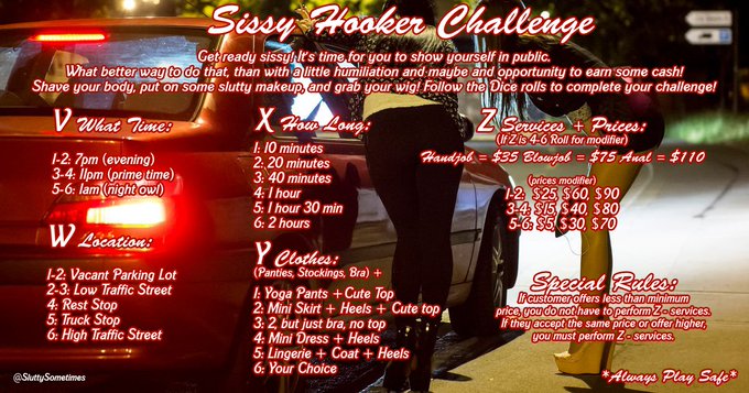 if this gets More than 15 likes or retweets, I will roll for the challenge~  #sissyhooker #sissynsfw<a href="/tag/sissy"class="tags"><span>#sissy</span></a><a href="/tag/crossdresser"class="tags"><span>#crossdresser</span></a><a href="/tag/sissyhooker"class="tags"><span>#sissyhooker</span></a><a href="/tag/sissyfeminization"class="tags"><span>#sissyfeminization</span></a>
